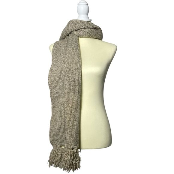Men's Land's End Wool Blend Knit Scarf With Fringe In Tan - Picture 1 of 10